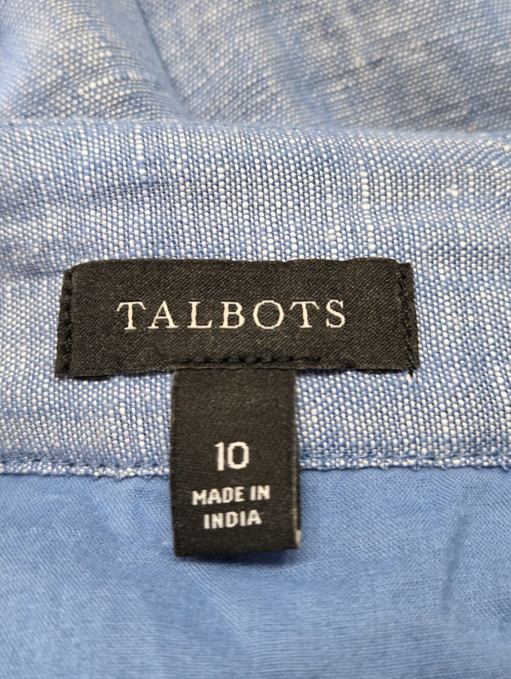 Talbots Blue Sleeveless Linen Blend Midi Multicolor Scalloped Trim. Size 10 - Picture 6 of 7